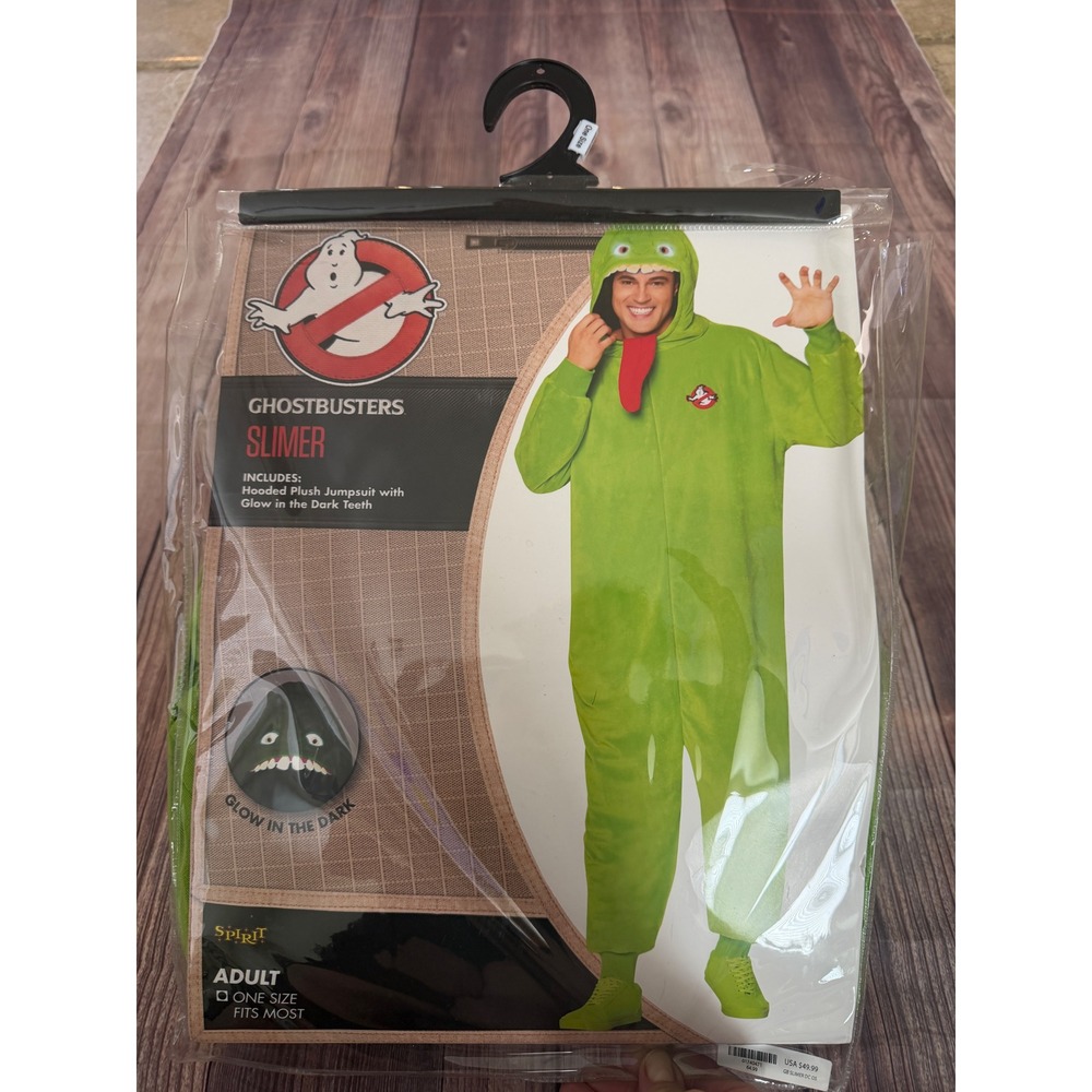 Spirit Halloween Ghostbusters Slimer Adult Costume Hooded Plush Jumpsuit OS